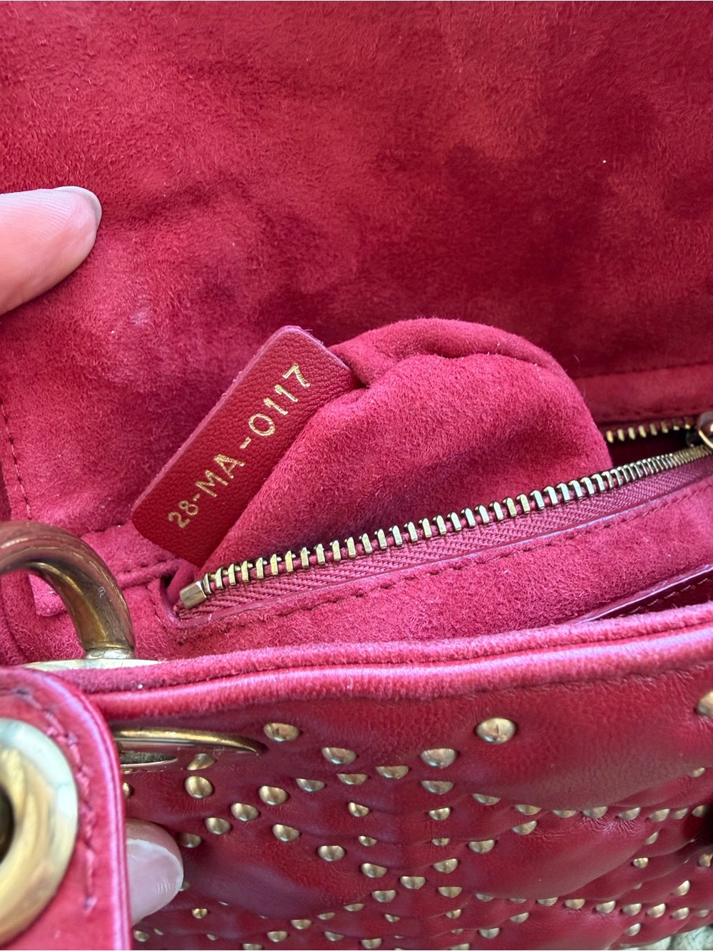 Dior Burgundy Studded Mini Lady Bag with Gold Hardware - Picture 9 of 9